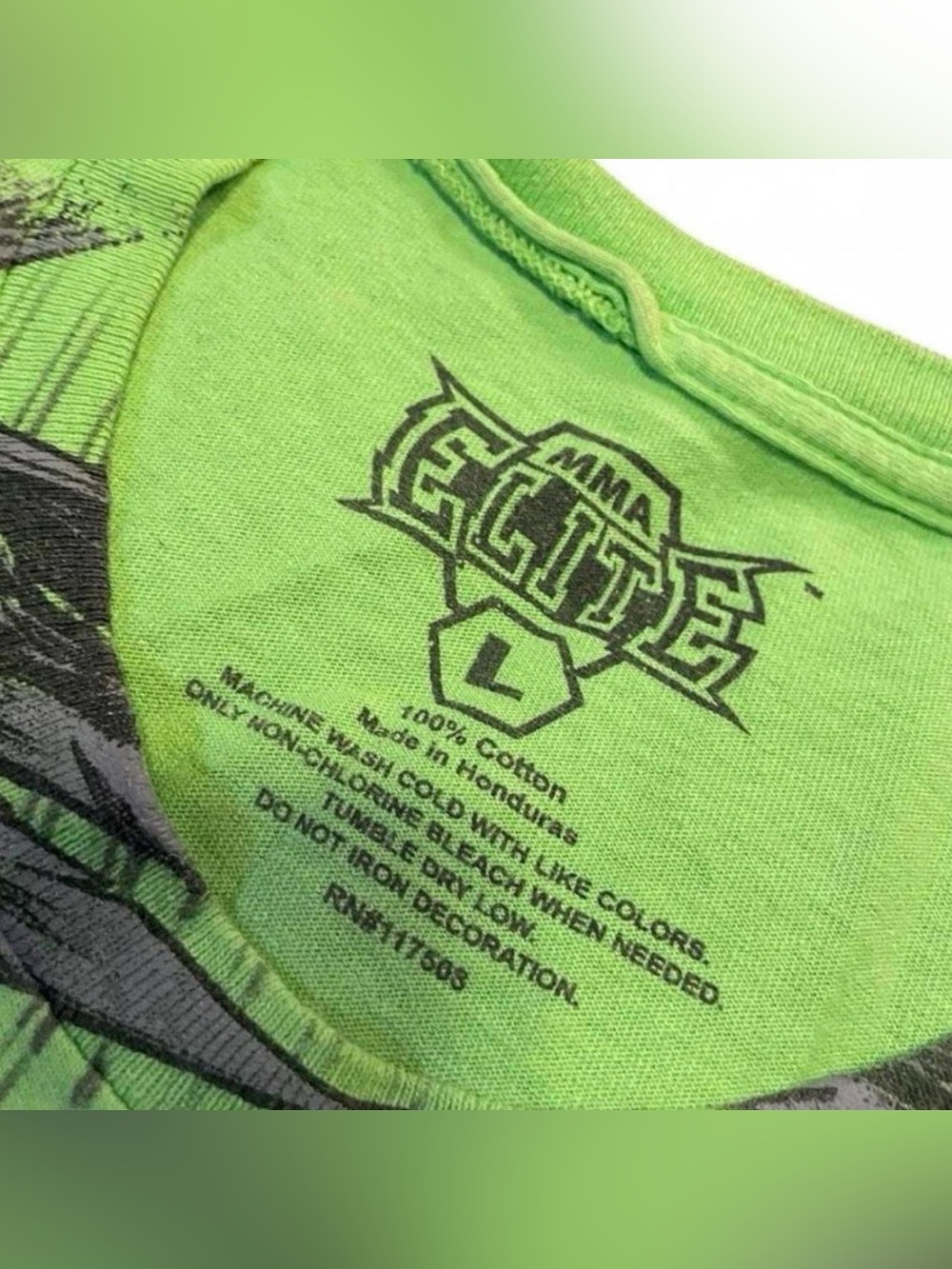SOLD Vintage MMA Elite Neon Green Graphic T-Shirt Y2K Cross Design Size Large - Picture 4 of 5